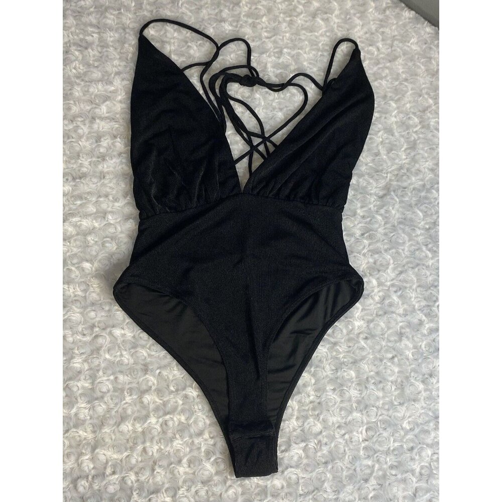 Princess Polly Halter Neck Tie V-Neck Body Suit Black Size 4 Elisha